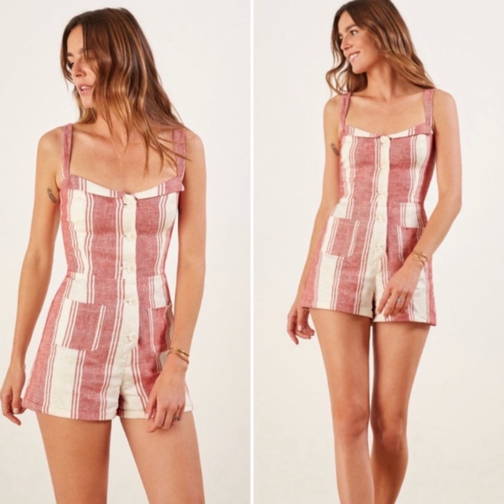 Reformation Red and White Striped Romper